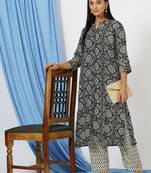 Blck Printed Cotton Kurta with Pant.