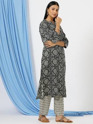 Blck Printed Cotton Kurta with Pant. 3