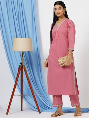 Anushil stylish katha cotton co-ord set for women - shirt style kurti with pants, 2peice kurta with trouser casual wear 1