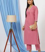Anushil stylish katha cotton co-ord set for women - shirt style kurti with pants, 2peice kurta with trouser casual wear