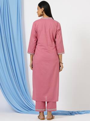 Anushil stylish katha cotton co-ord set for women - shirt style kurti with pants, 2peice kurta with trouser casual wear 2
