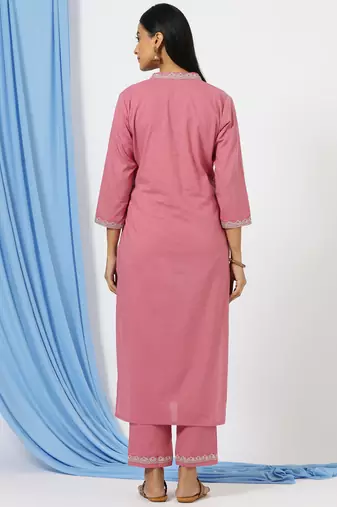 Anushil stylish katha cotton co-ord set for women - shirt style kurti with pants, 2peice kurta with trouser casual wear