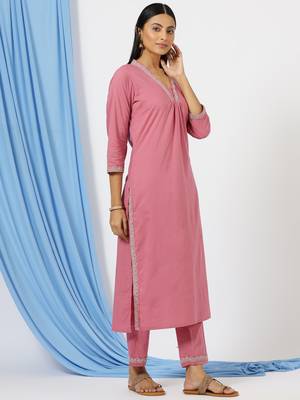 Anushil stylish katha cotton co-ord set for women - shirt style kurti with pants, 2peice kurta with trouser casual wear 3