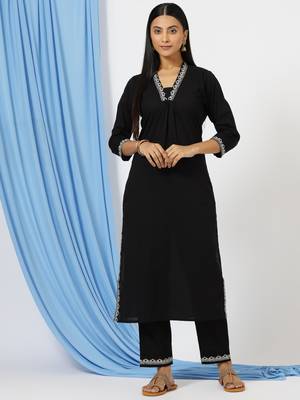 Anushil stylish katha cotton co-ord set for women - shirt style kurti with pants, 2peice kurta with trouser casual wear 1