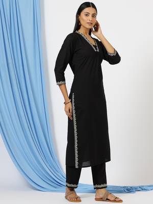 Anushil stylish katha cotton co-ord set for women - shirt style kurti with pants, 2peice kurta with trouser casual wear 3