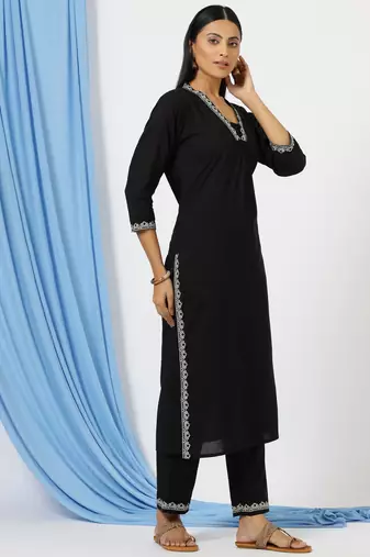 Anushil stylish katha cotton co-ord set for women - shirt style kurti with pants, 2peice kurta with trouser casual wear