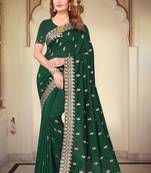 Bottle green designer heavy zari embroidery work silk saree