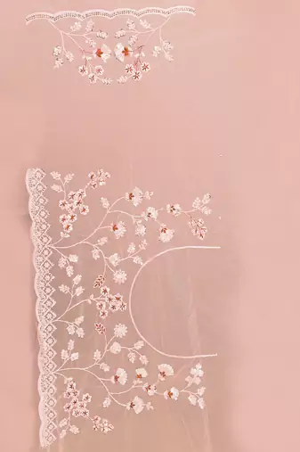 Designer peach resham sequence embroidery net saree