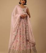 Alluring Peach Digital Print With Embroidered Organza Designer Lehenga Choli With Dupatta
