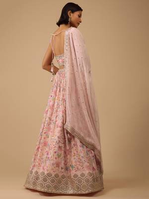 peach digital print with embroidered organza lehenga set choli with dupatta with dupatta 3