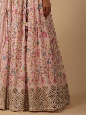 peach digital print with embroidered organza lehenga set choli with dupatta with dupatta 5