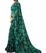 Blue Georegtte Floral All over Printed Lace Border Saree With Banglori Blouse