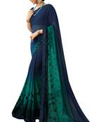 Blue Georegtte Floral All over Printed Lace Border Saree With Banglori Blouse