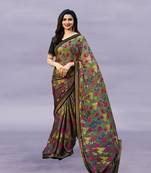 Grey Prachi Georegtte Floral All over Printed & Lace Border Saree With Banglori Blouse