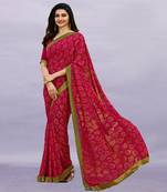 Pink Prachi Georegtte Floral All over Printed & Lace Border Saree With Banglori Blouse