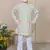 Boys linen full sleeves embroidered stripes kurta pyjama set - light green