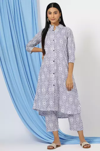 Anushil stylish co-ord set for women - solid shirt style kurti with pants, 2peice kurta with trouser casual wear