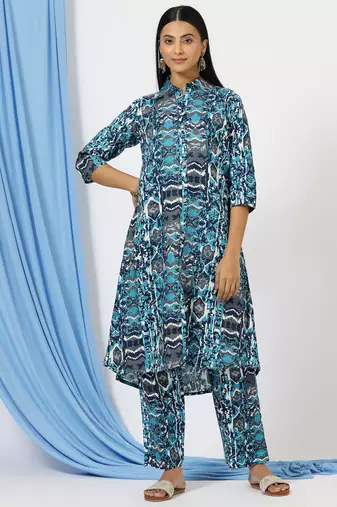Anushil stylish co-ord set for women - solid shirt style kurti with pants, 2peice kurta with trouser casual wear