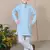 Boys linen full sleeves embroidered stripes kurta pyjama set - sky blue