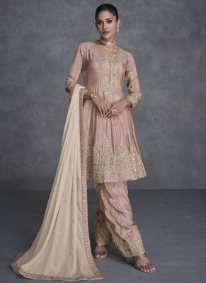 Light peach organza silk embroidered salwar suit 1