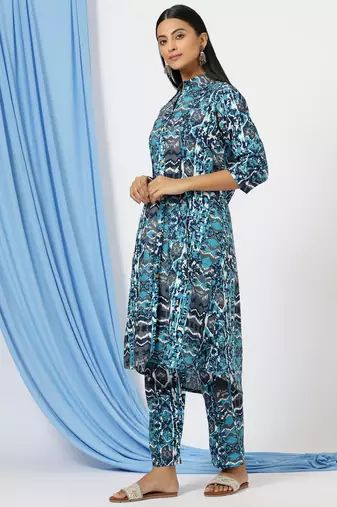Anushil stylish co-ord set for women - solid shirt style kurti with pants, 2peice kurta with trouser casual wear