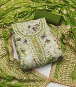 Women's pista green position print embroidery viscose simar dress material