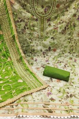 Women's pista green position print embroidery viscose simar dress material 2