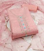 Women's baby pink unstitched heavy daimond work organza jacquard dress material