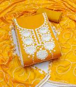 Women's orange unstitched thread embrodiery work modal chanderi silk dress material