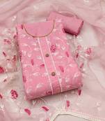 Women's pink unstitched heavy multi thread modal chanderi silk dress material 