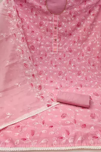 Women's pink heavy multi thread modal chanderi silk dress material