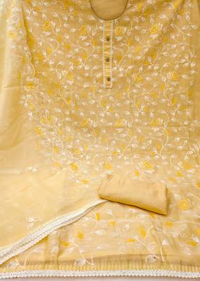 Women's yellow heavy multi thread modal chanderi silk dress material 2