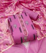 Women's pink unstitched heavy neck tie handwork banarasi chanderi silk dress material 