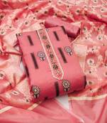 Women's peach heavy neck tie handwork banarasi chanderi silk dress material