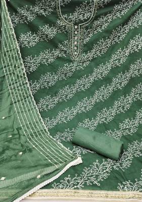 Women's sea green position print embroidery viscos organza dress material 2