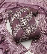 Women's lavender unstitched position print embroidery viscos organza dress material (msmfc11433c)