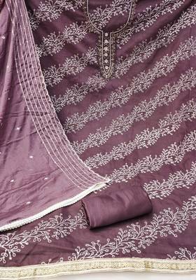 Women's lavender unstitched position print embroidery viscos organza dress material (msmfc11433c) 2
