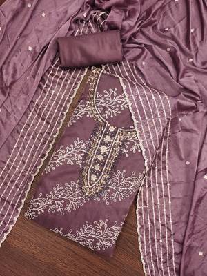 Women's lavender unstitched position print embroidery viscos organza dress material (msmfc11433c) 4