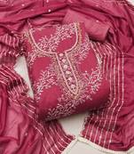 Women's pink unstitched position print embroidery viscos organza dress material