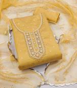 Women's yellow unstitched handwork and border organza jacquard dress material 