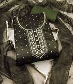 Women's green unstitched handwork and border organza jacquard dress material