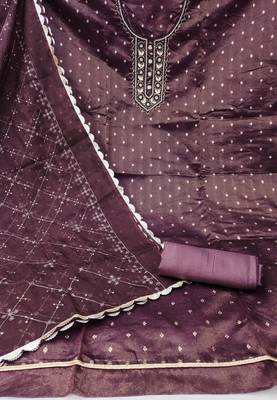 Women's wine handwork and border organza jacquard dress material 2