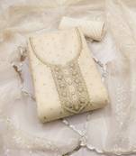 Women's white unstitched handwork and border organza jacquard dress material