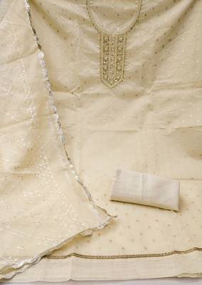 Women's white handwork and border organza jacquard dress material 2