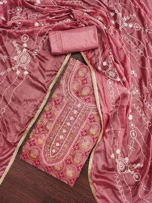 Women's rust position print embroidery viscos organza dress material 4