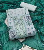 Women's blue unstitched position print embroidery viscos organza dress material 