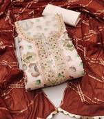 Women's peach unstitched position print embroidery viscos organza dress material