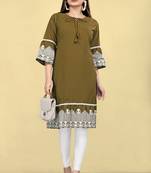Women's cotton embroidered designer kurti, bell sleeves