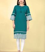 Women's cotton embroidered designer kurti, bell sleeves