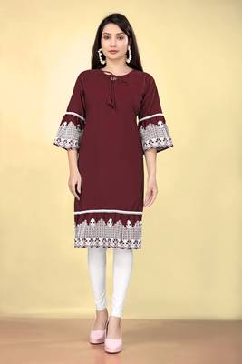 Women's cotton embroidered designer kurti, bell sleeves 1